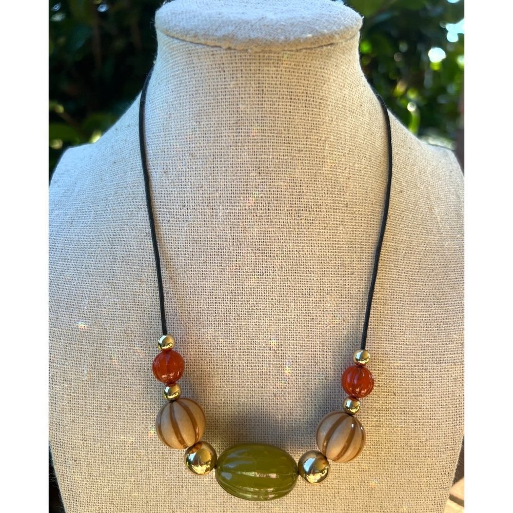 Cord Acrylic Bead Necklace --16"